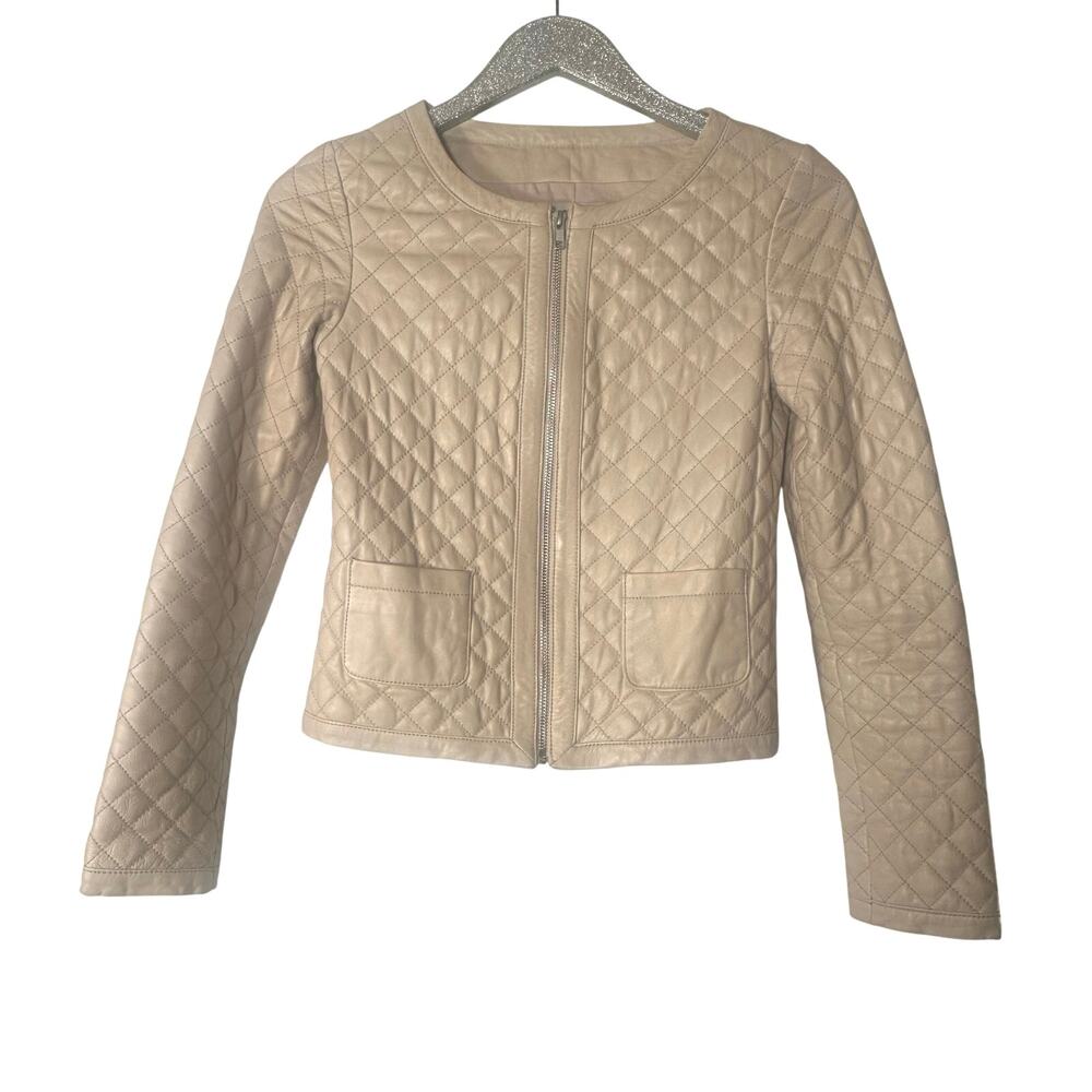 Hinge Quilted Leather Zip Up Jacket Nude/Pink